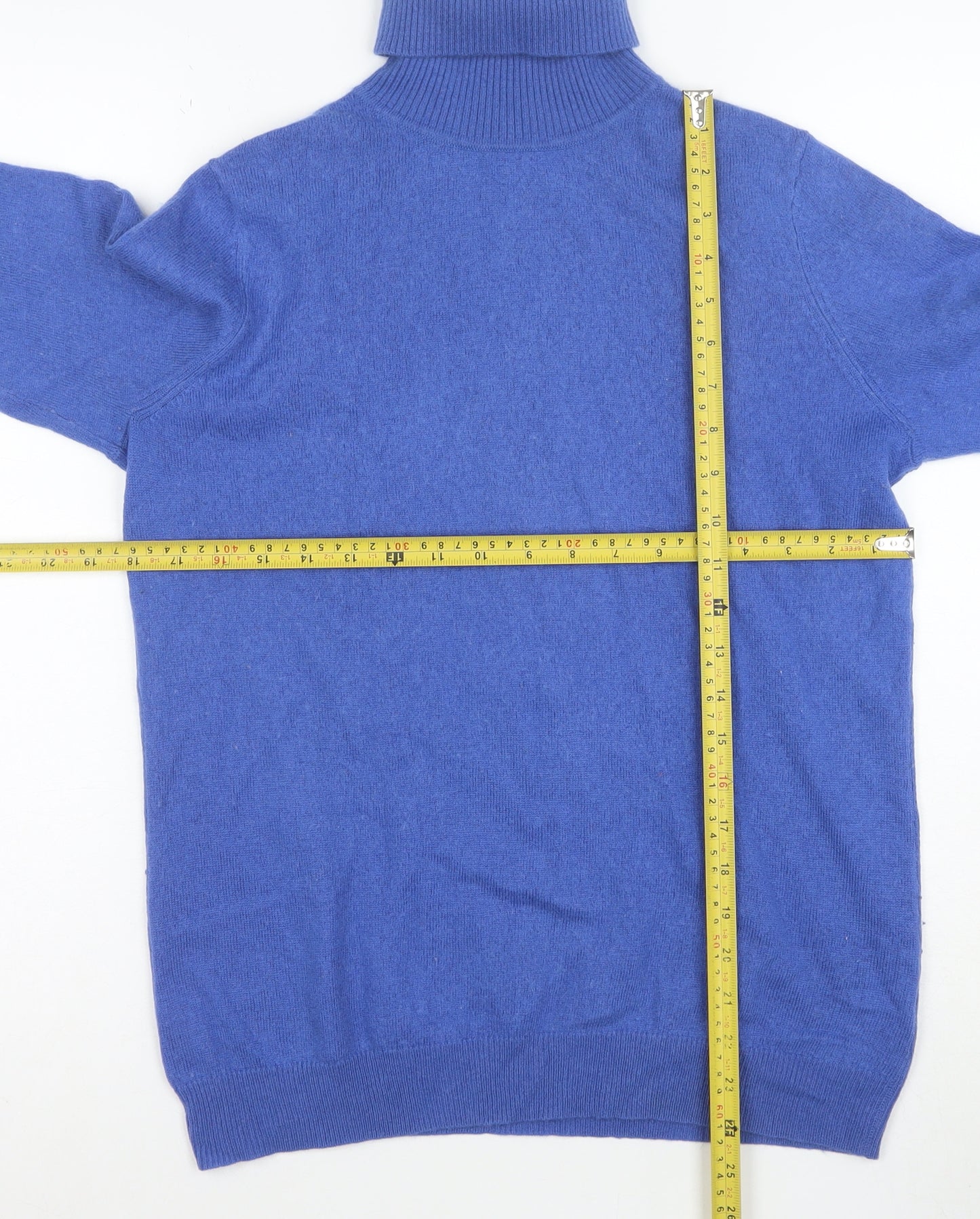 WoolOvers Women Blue Roll Neck 100% Cashmere Jumper Size M