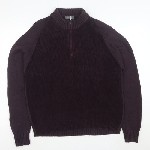 Marks and Spencer Men’s Purple Half Zip Cotton Knit Jumper Size L