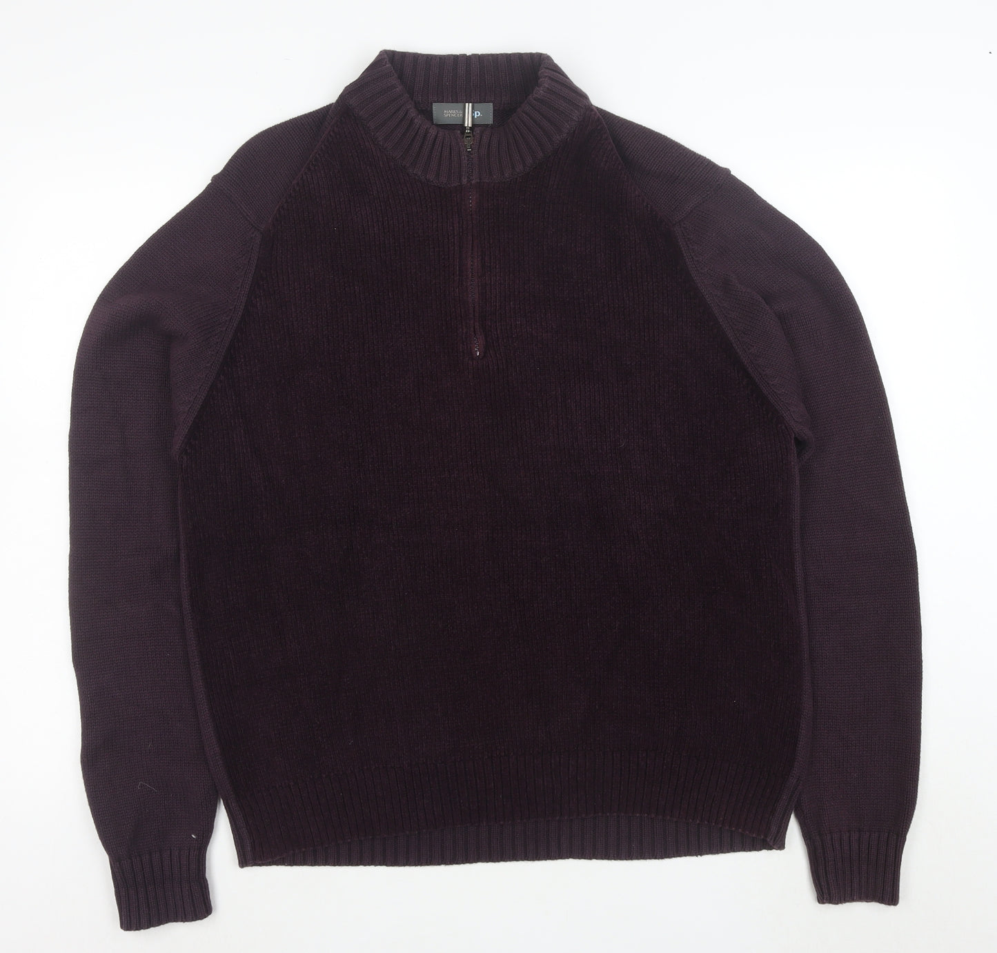 Marks and Spencer Men’s Purple Half Zip Cotton Knit Jumper Size L