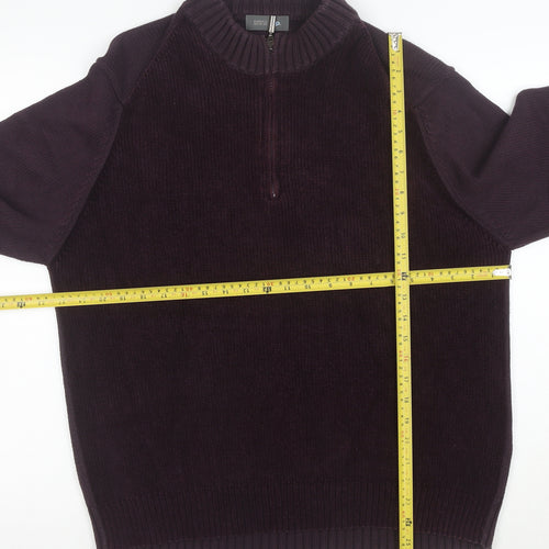 Marks and Spencer Men’s Purple Half Zip Cotton Knit Jumper Size L