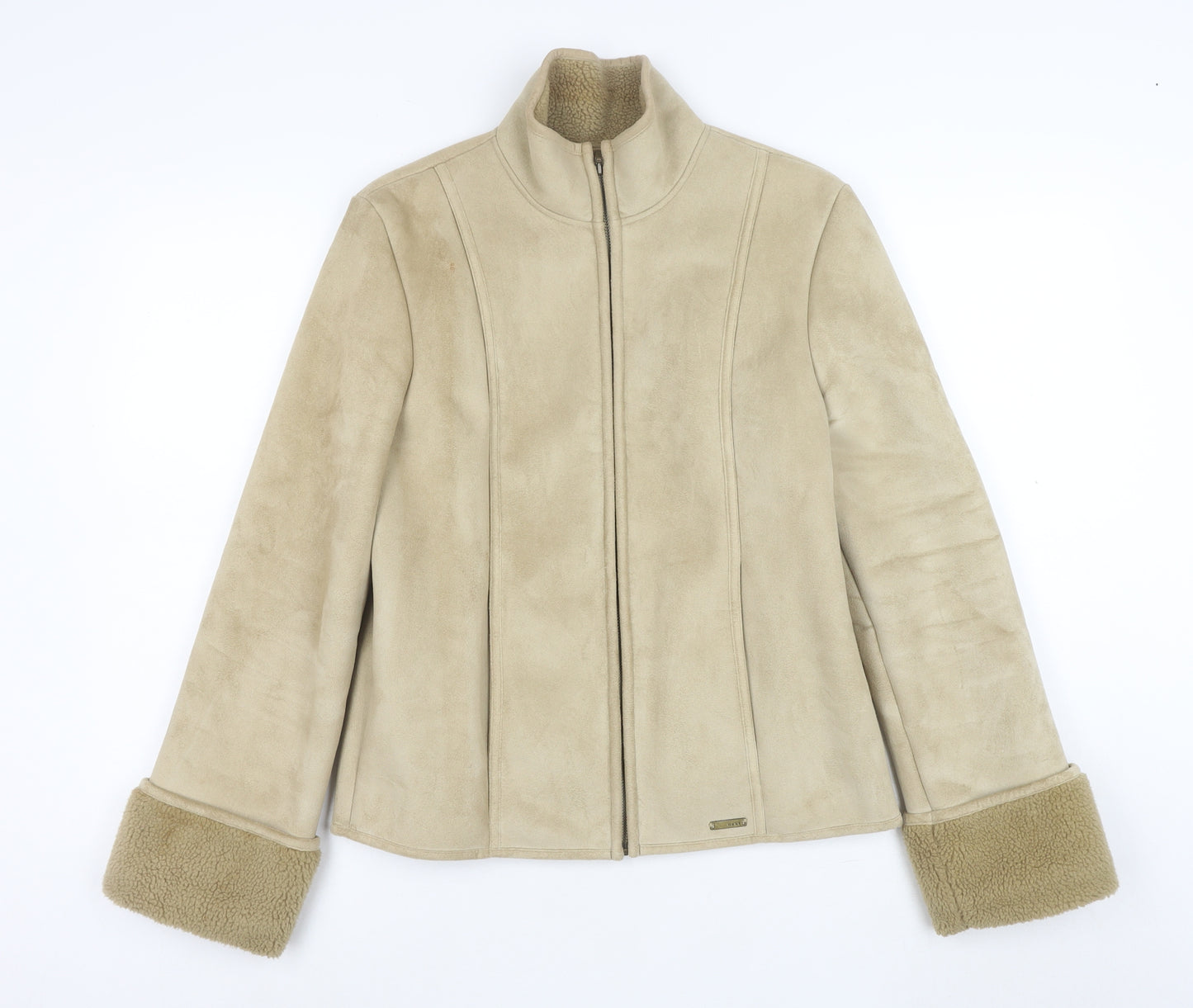 Next Women’s Beige Faux Shearling Lined Zip Jacket Size 8