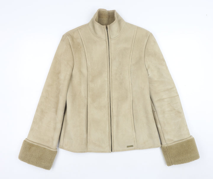 Next Women’s Beige Faux Shearling Lined Zip Jacket Size 8