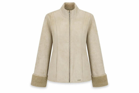 Front view of Next Women’s Beige Faux Shearling Lined Zip Jacket, size UK 8