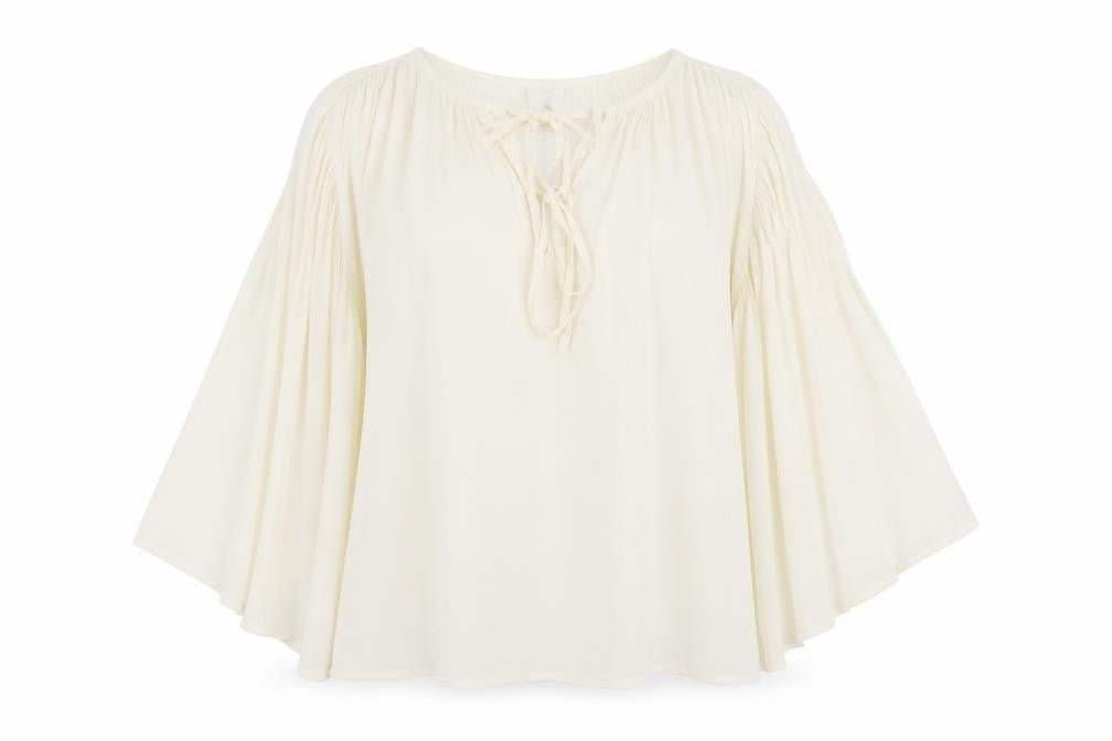 Front view of ASOS Women’s Ivory Chiffon Long Sleeve Boho Peasant Blouse, size UK 4