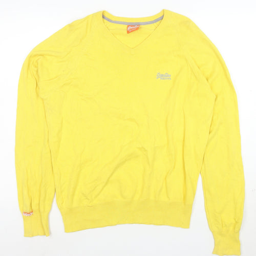Superdry Womens Yellow V-Neck Cotton Pullover Jumper M