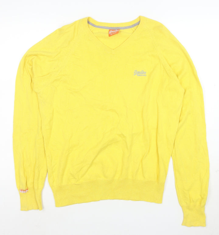 Superdry Womens Yellow V-Neck Cotton Pullover Jumper M