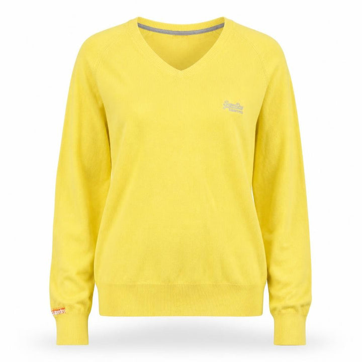 Superdry Womens Yellow V-Neck Cotton Pullover Jumper M