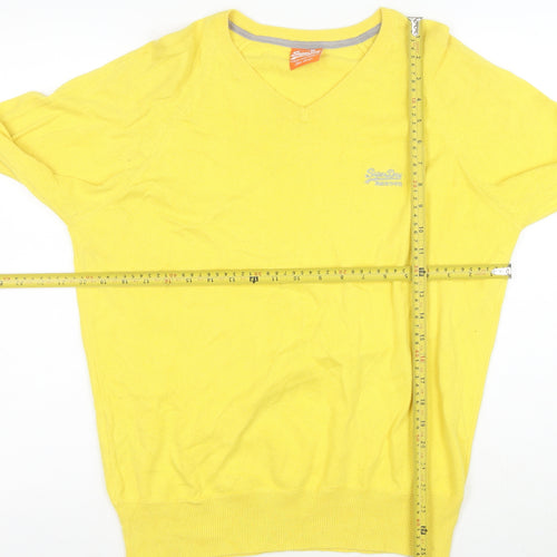 Superdry Womens Yellow V-Neck Cotton Pullover Jumper M