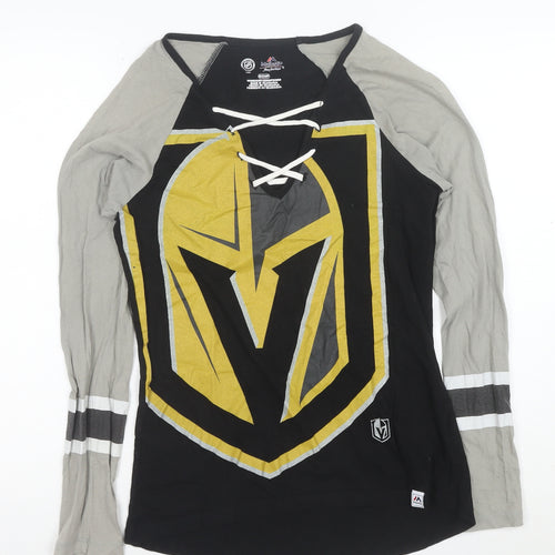 Majestic Unisex Adults Black NHL Long Sleeve V-Neck Sports T-Shirt Size S