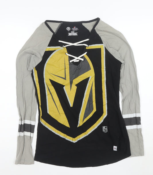 Majestic Unisex Adults Black NHL Long Sleeve V-Neck Sports T-Shirt Size S