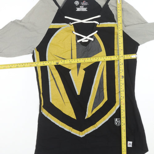 Majestic Unisex Adults Black NHL Long Sleeve V-Neck Sports T-Shirt Size S