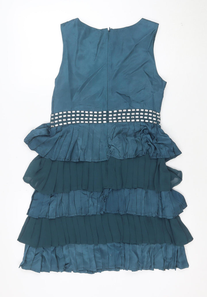 Miss Selfridge Women’s Blue Ruffle Bow Shift Party Dress Size 8