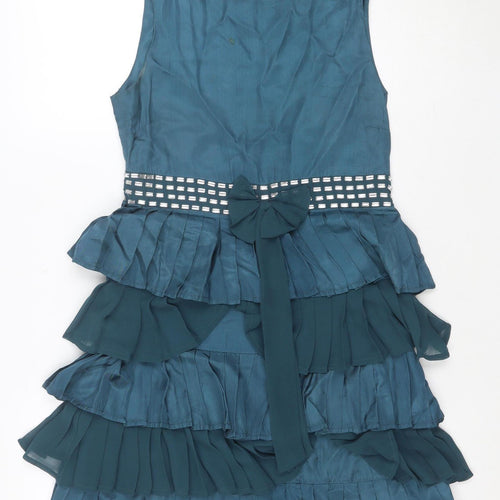 Miss Selfridge Women’s Blue Ruffle Bow Shift Party Dress Size 8