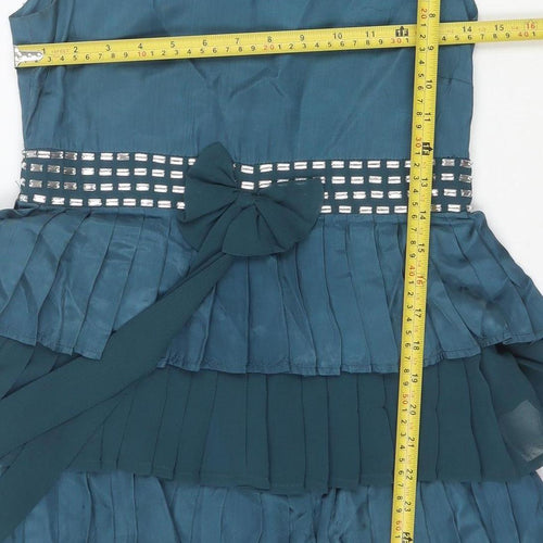 Miss Selfridge Women’s Blue Ruffle Bow Shift Party Dress Size 8