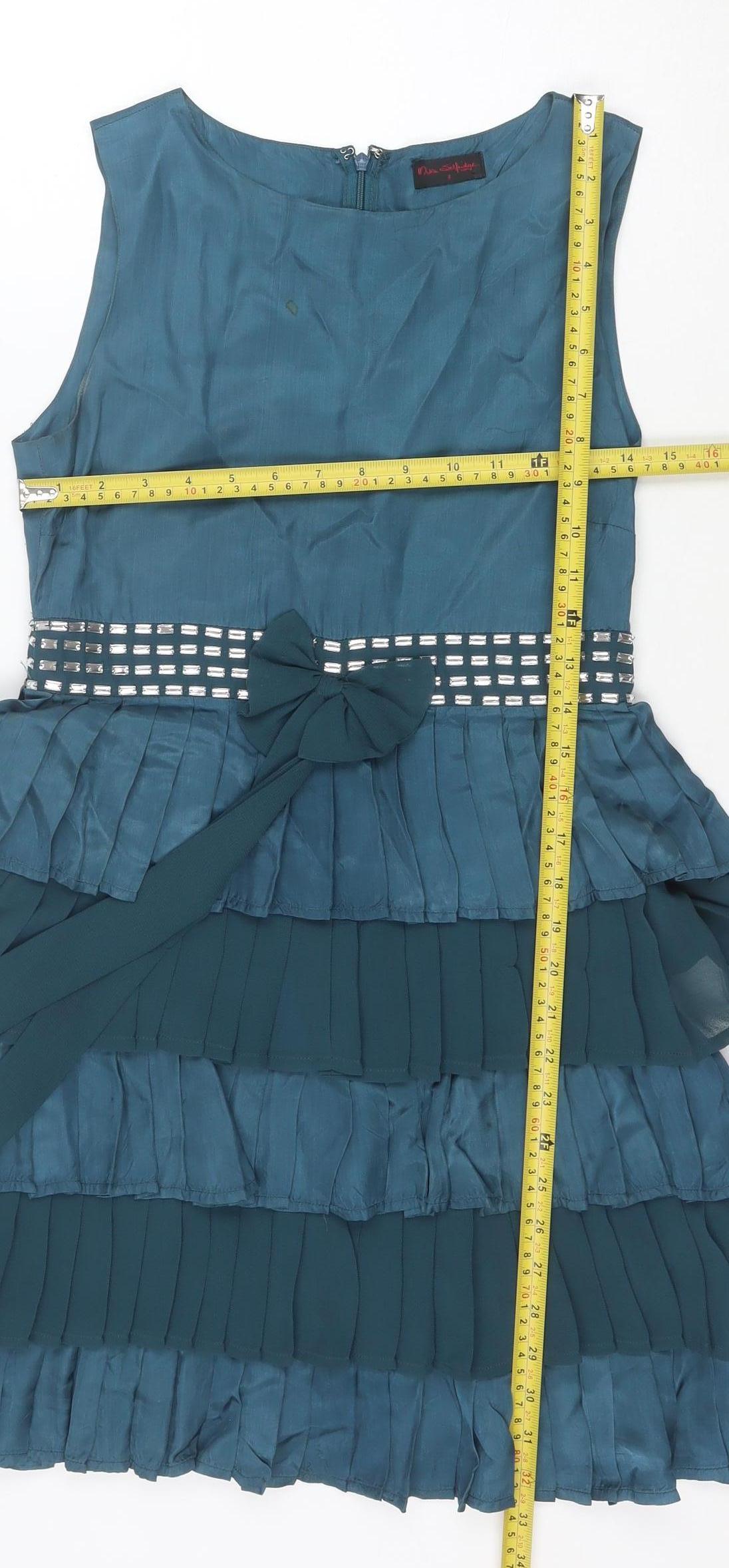 Miss Selfridge Women’s Blue Ruffle Bow Shift Party Dress Size 8