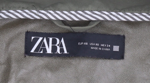 Zara Women’s Green XS Hooded Snap Front Rain Coat