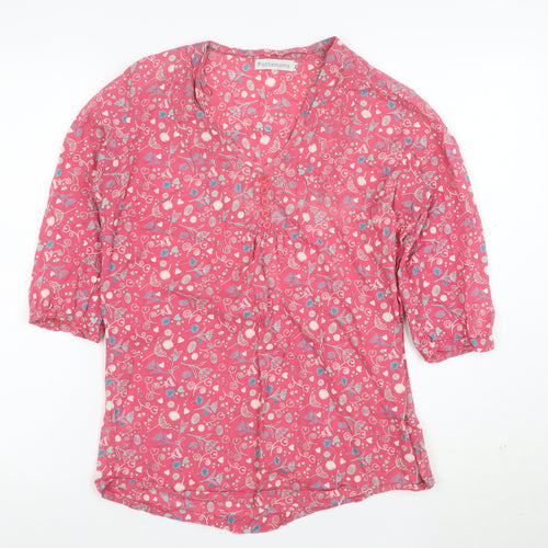 Pachamama Women’s Pink Floral Cotton 3/4 Sleeve V-Neck Tunic Blouse Size L