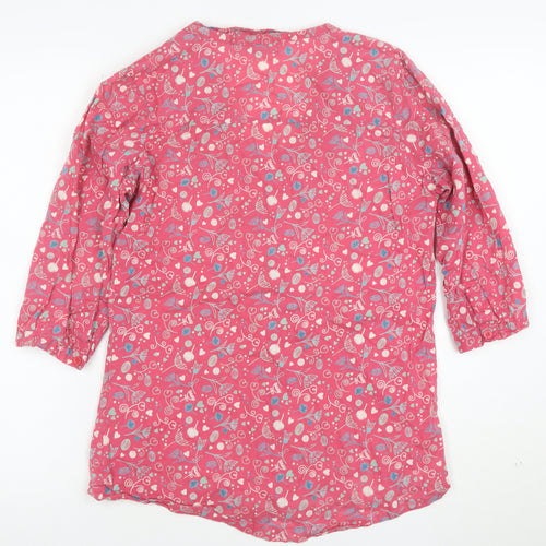 Pachamama Women’s Pink Floral Cotton 3/4 Sleeve V-Neck Tunic Blouse Size L