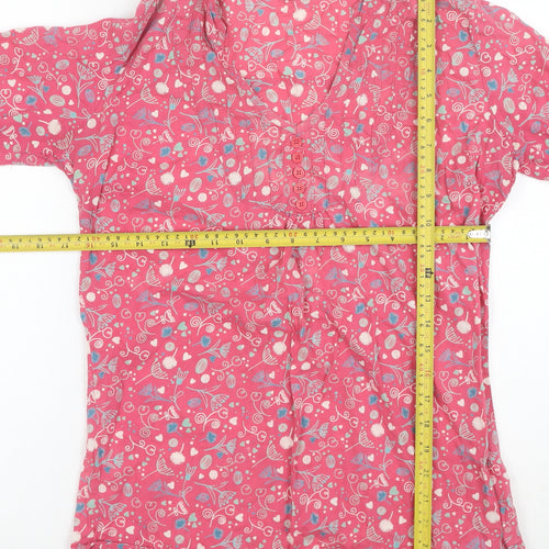 Pachamama Women’s Pink Floral Cotton 3/4 Sleeve V-Neck Tunic Blouse Size L