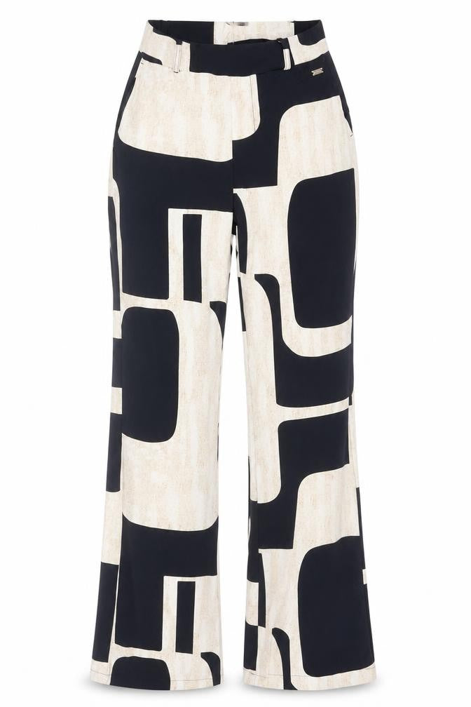 Front view of AIME BALANCE Women's Black Geometric Regular Trousers, size M
