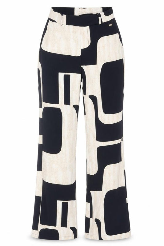 Front view of AIME BALANCE Women's Black Geometric Regular Trousers, size M