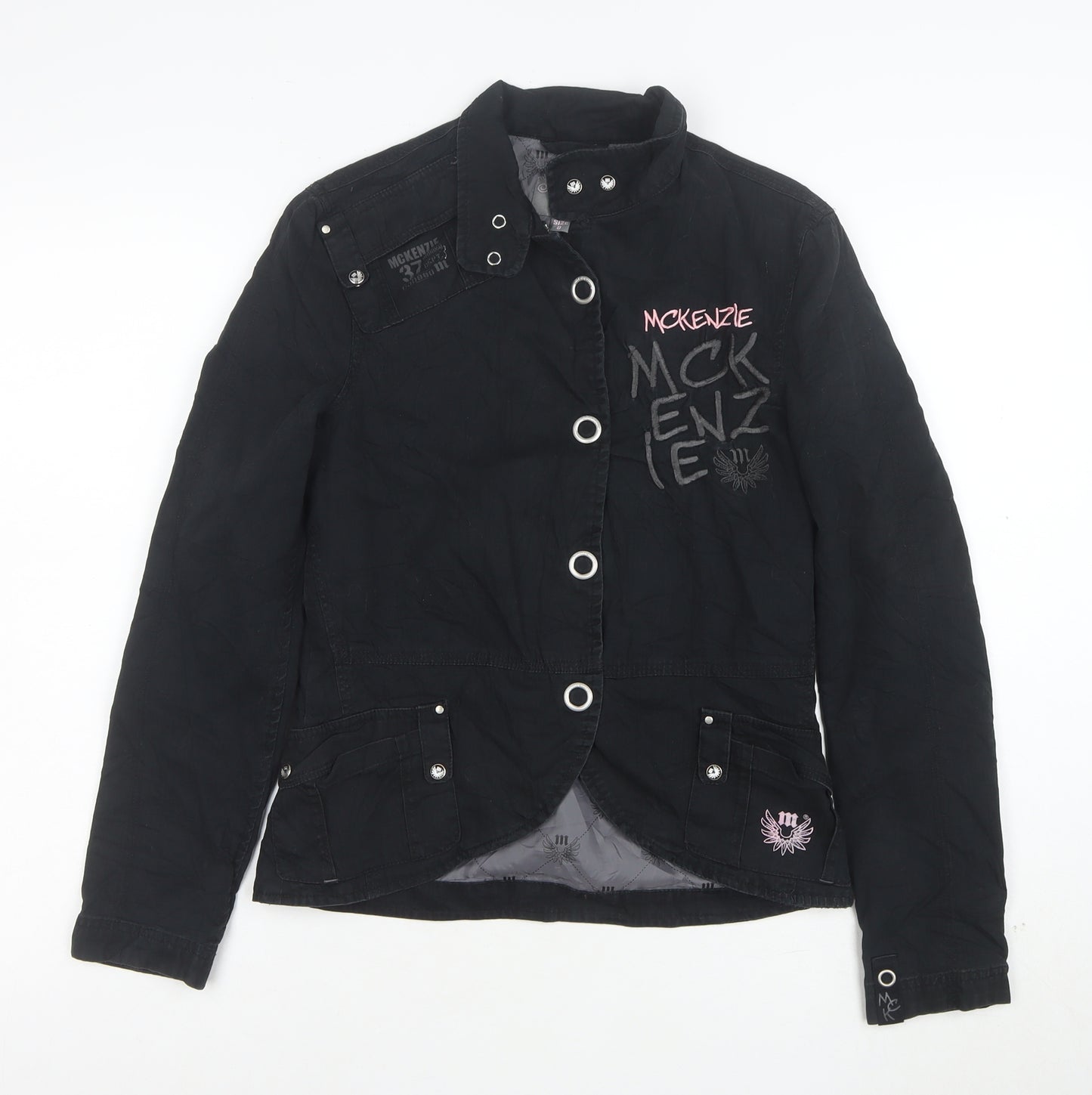 McKenzie Women's Black Embroidered Military Jacket Size 8