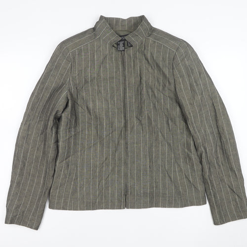 Episode Women's Grey Striped Linen Blend Zip Jacket Size 10