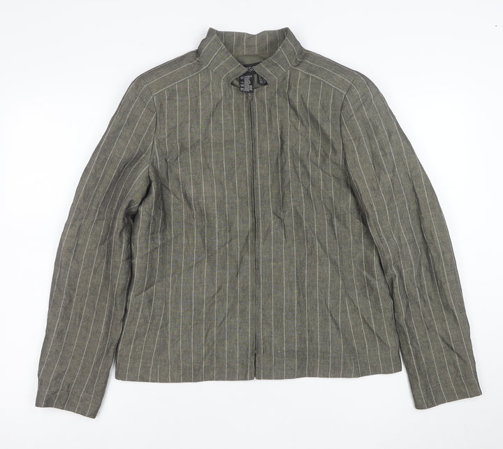 Episode Women's Grey Striped Linen Blend Zip Jacket Size 10