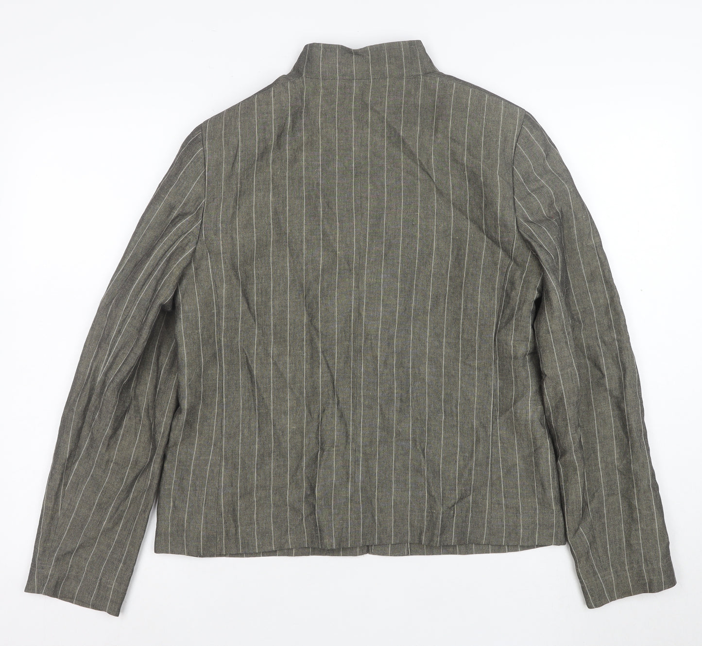 Episode Women's Grey Striped Linen Blend Zip Jacket Size 10