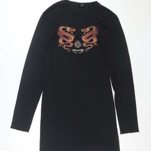 Urban Outfitters Women's Black Dragon Long Sleeve T-Shirt Dress M