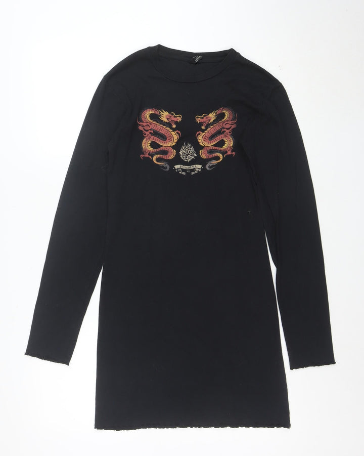 Urban Outfitters Women's Black Dragon Long Sleeve T-Shirt Dress M