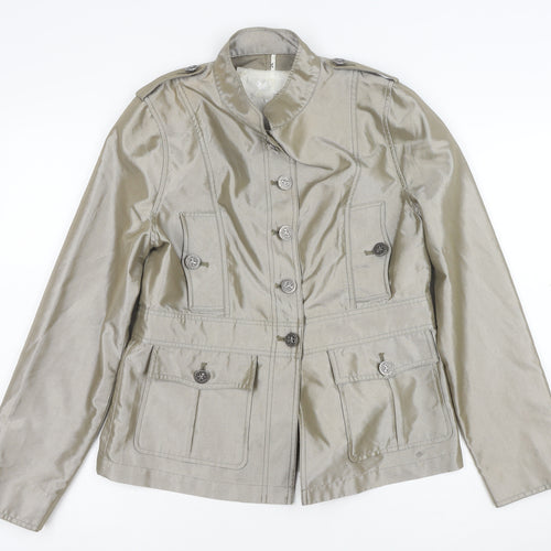 Cino Women Beige Military Style Buttoned Mid-Length Jacket L