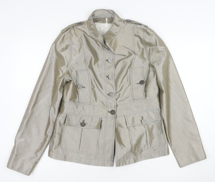 Cino Women Beige Military Style Buttoned Mid-Length Jacket L