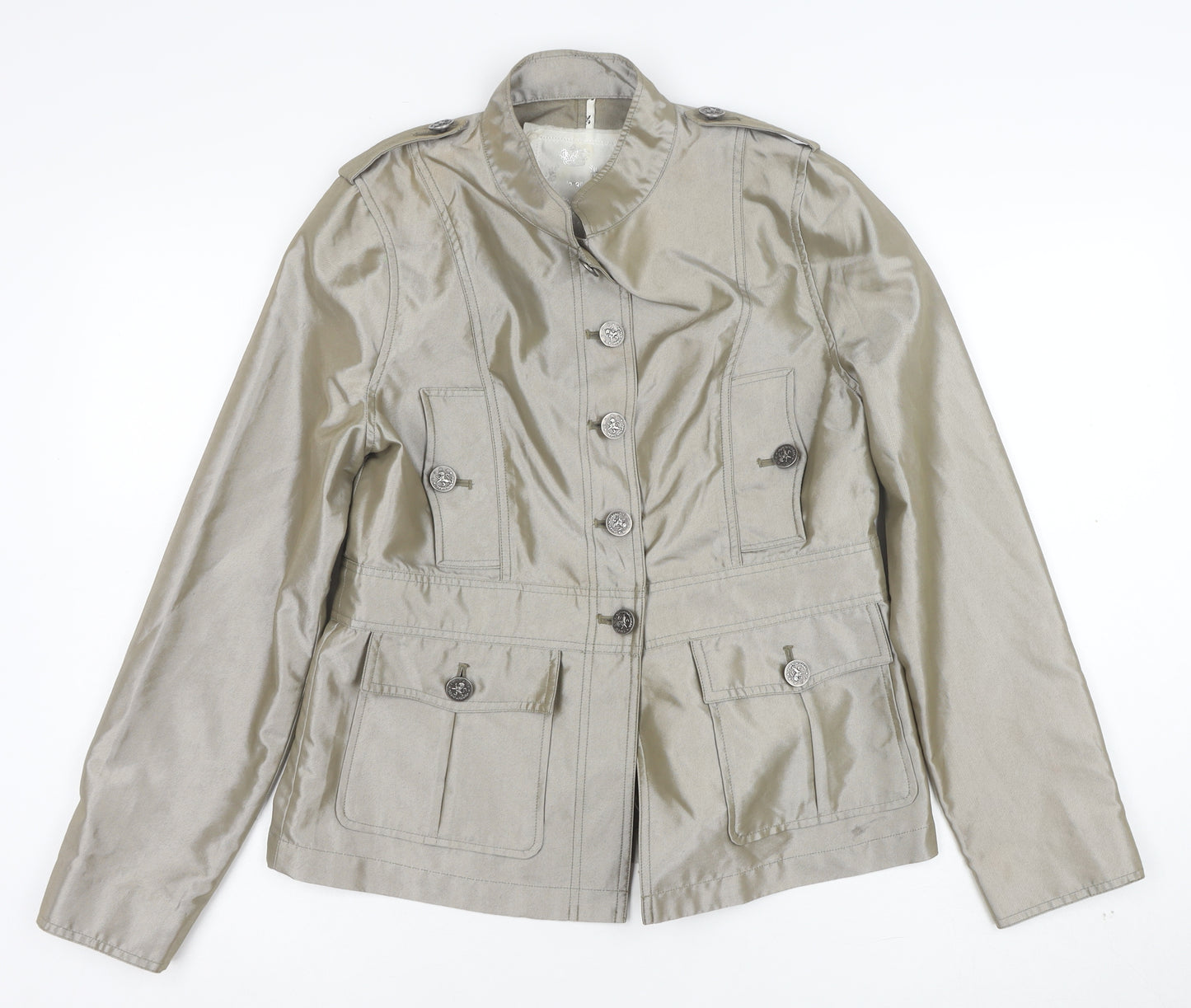 Cino Women Beige Military Style Buttoned Mid-Length Jacket L