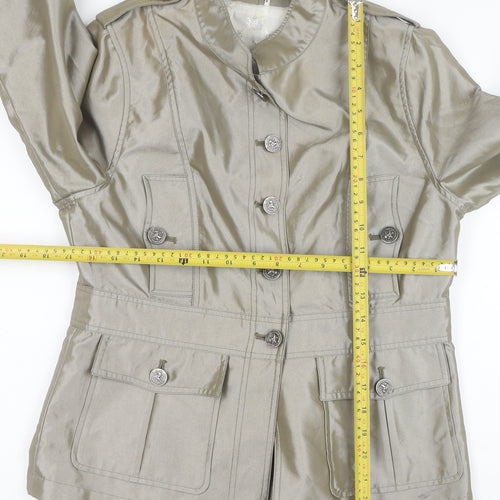 Cino Women Beige Military Style Buttoned Mid-Length Jacket L