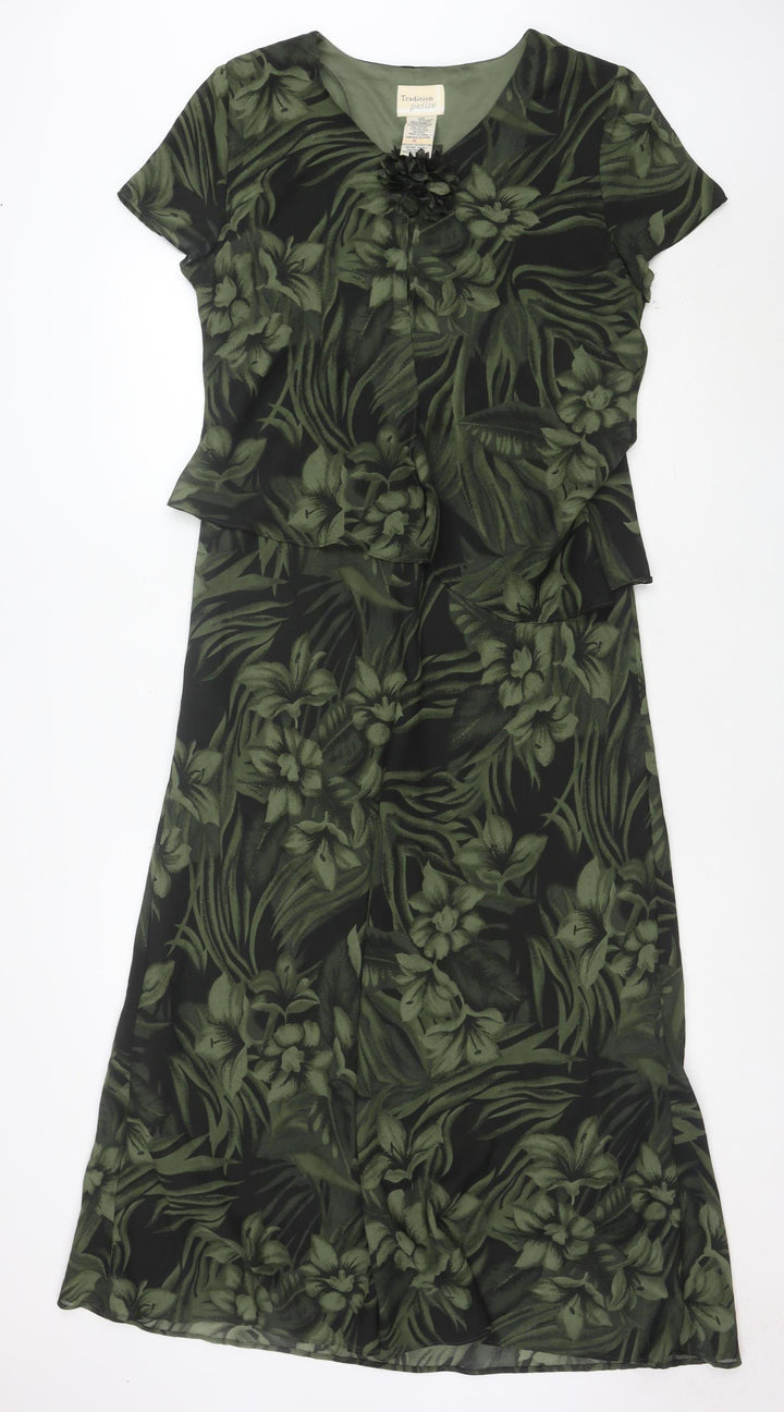 Tradition Petite Women’s Green Floral Sheath Dress Size 10