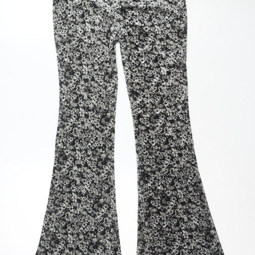 Nasty Gal Women's Black Floral Flared Jersey Trousers Size 6