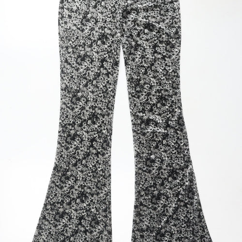 Nasty Gal Women's Black Floral Flared Jersey Trousers Size 6