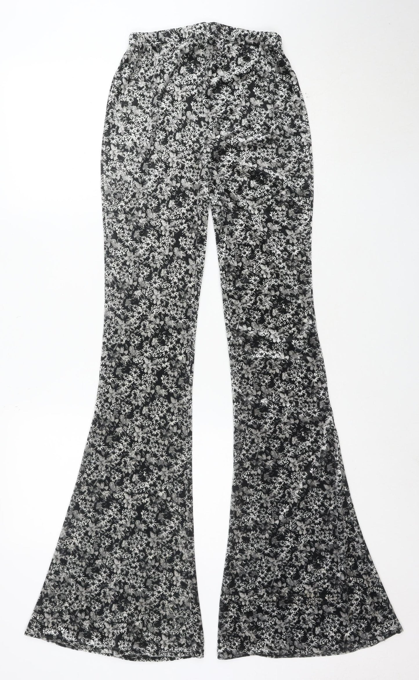 Nasty Gal Women's Black Floral Flared Jersey Trousers Size 6