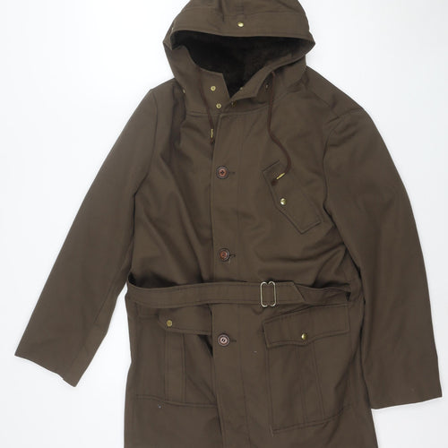 Ploucquet Womens Brown Hooded Belted Parka Jacket Size 14 Cotton Blend