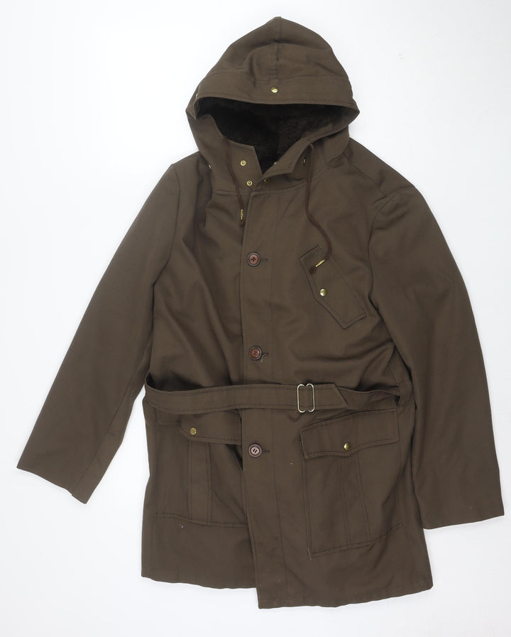 Ploucquet Womens Brown Hooded Belted Parka Jacket Size 14 Cotton Blend