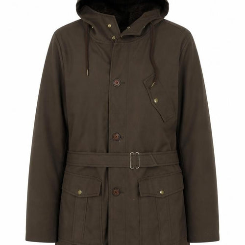 Ploucquet Womens Brown Hooded Belted Parka Jacket Size 14 Cotton Blend