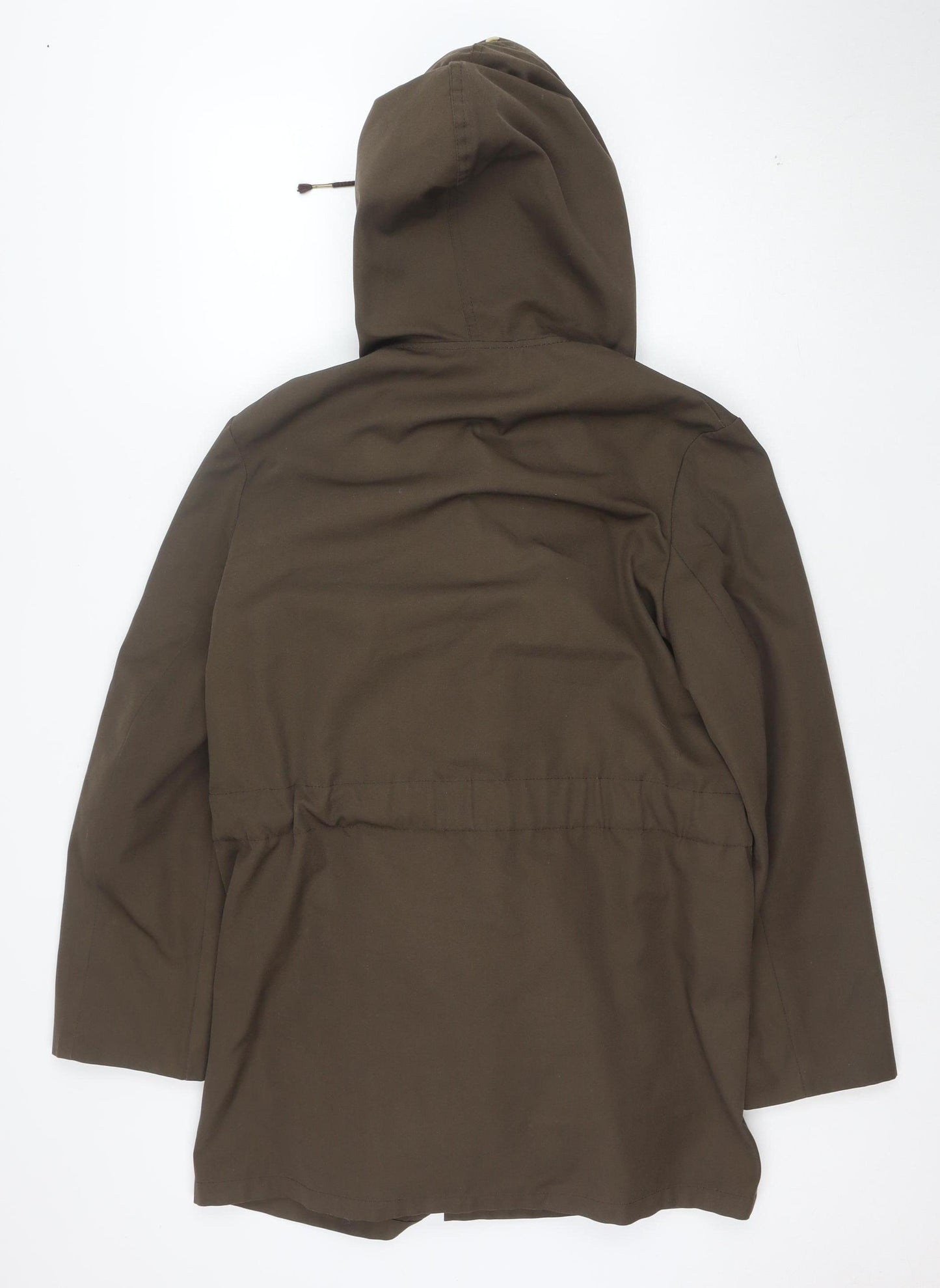 Ploucquet Womens Brown Hooded Belted Parka Jacket Size 14 Cotton Blend