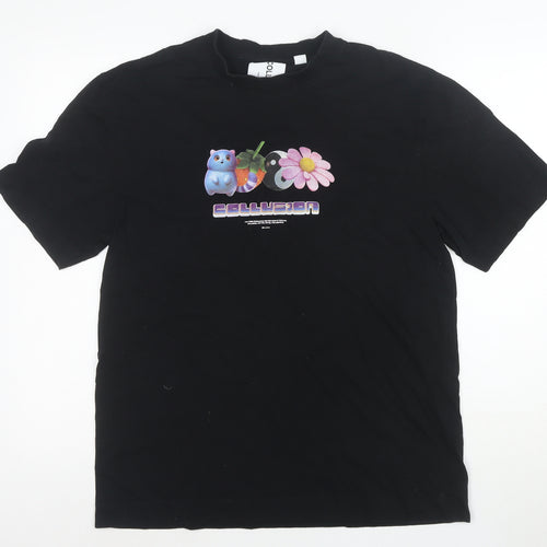 Collusion Women's Black Graphic Cotton T-Shirt Medium Short Sleeve