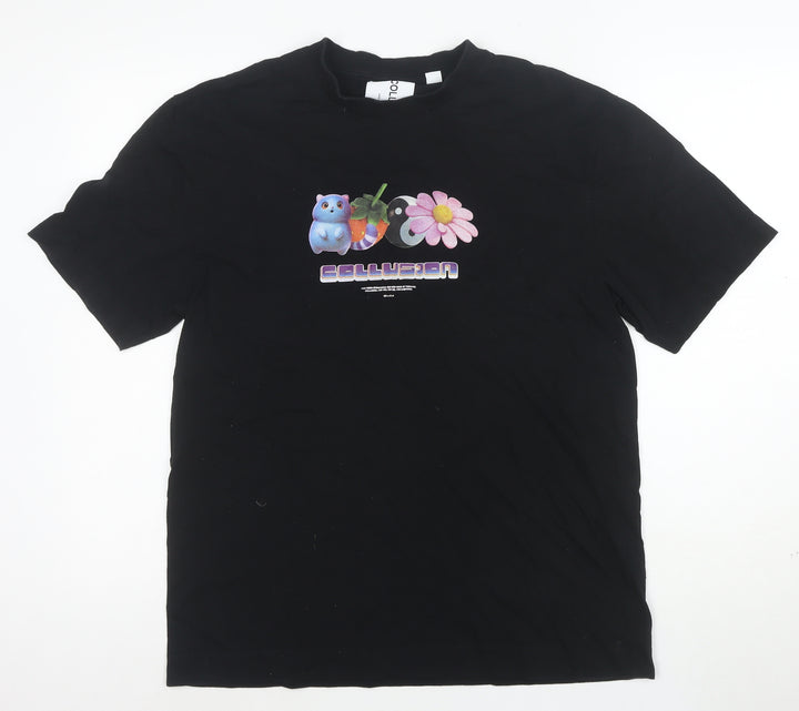 Collusion Women's Black Graphic Cotton T-Shirt Medium Short Sleeve