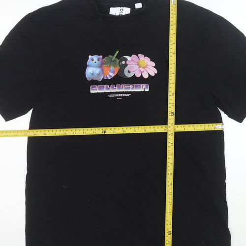 Collusion Women's Black Graphic Cotton T-Shirt Medium Short Sleeve