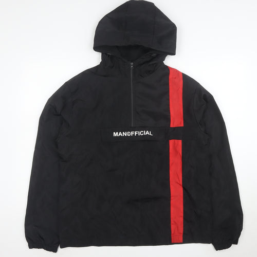 BoohooMAN Men's Black Red Hooded Anorak Jacket Size M Polyester