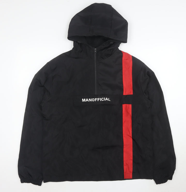 BoohooMAN Men's Black Red Hooded Anorak Jacket Size M Polyester