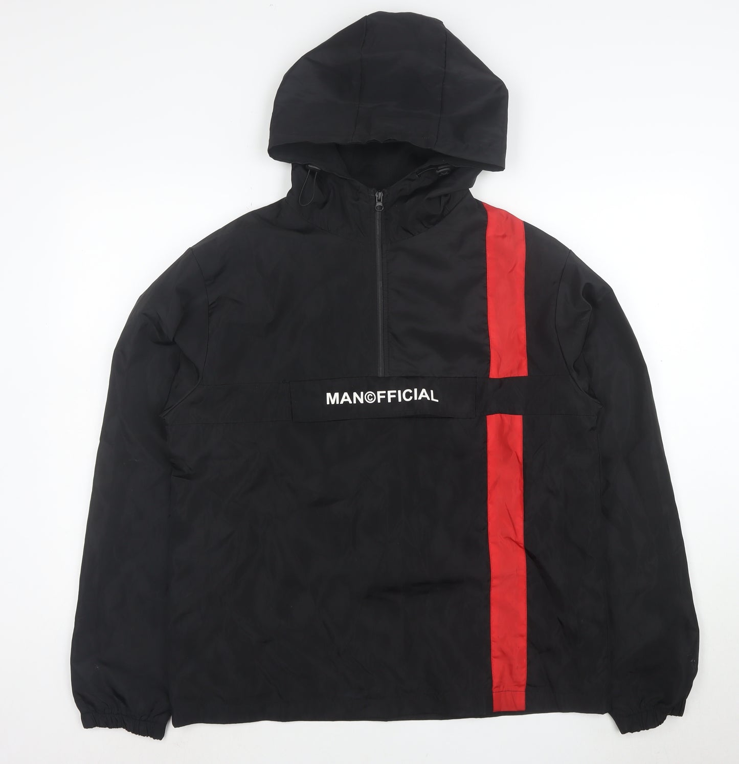 BoohooMAN Men's Black Red Hooded Anorak Jacket Size M Polyester