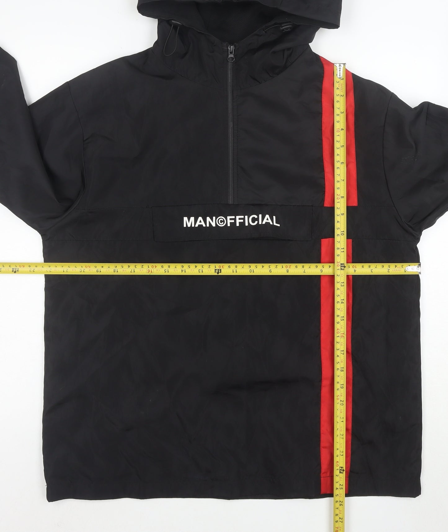 BoohooMAN Men's Black Red Hooded Anorak Jacket Size M Polyester